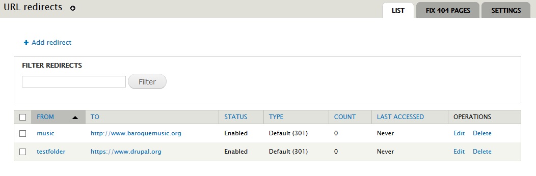 Example of Redirect module