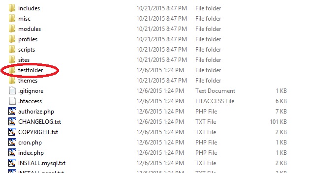 testfolder already exists as a subdirectory